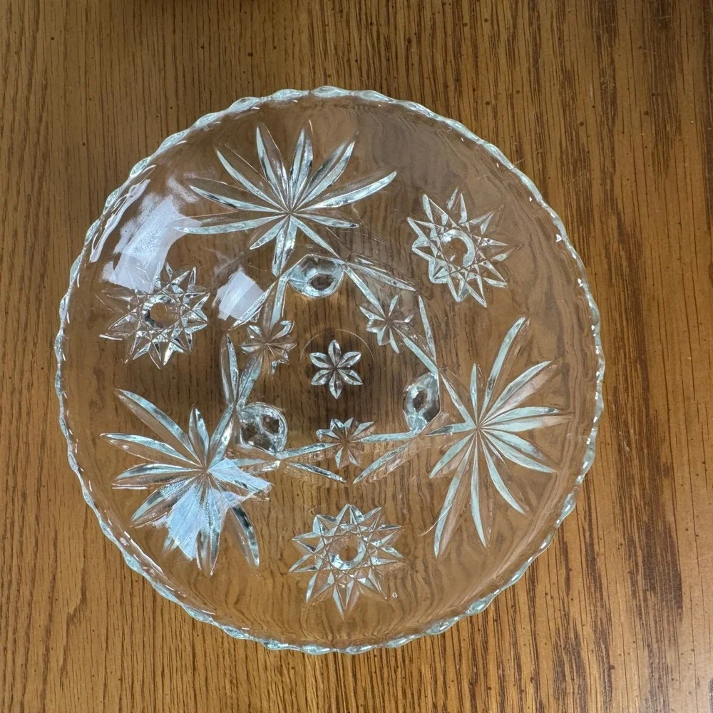 Vintage Anchor Hocking Precut Star of David Footed Serving‎ Candy Bowl
